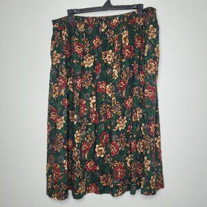 Koret green red floral pull on midi maxi rustic prairie fairytale cottage skirt